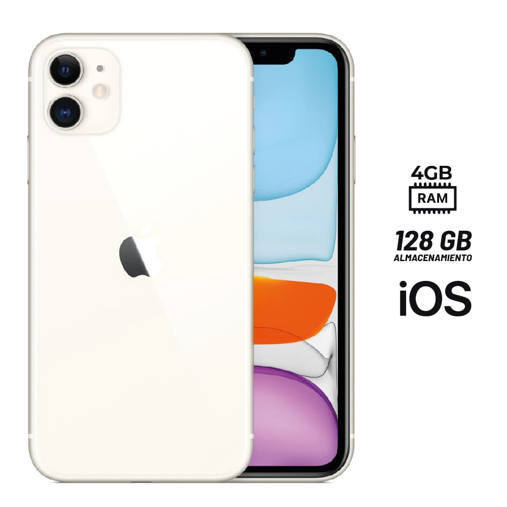 Celular apple iphone 11/chip a13 bionic/6.1 pulgadas/128gb/f12mp-p12mpx+12mp dual/ios/face id/blanco