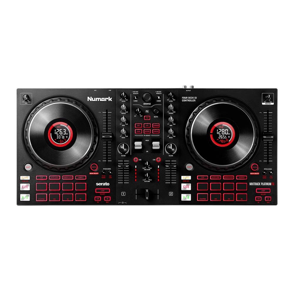 Controlador numark mixtrack platinum fx/platos metálicos 6 pulg/4 decks/16 pads/salida audio 24 bits