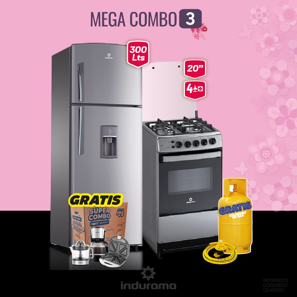 MEGA  COMBO 3: COCINA + REFRIGERADORA INDURAMA
