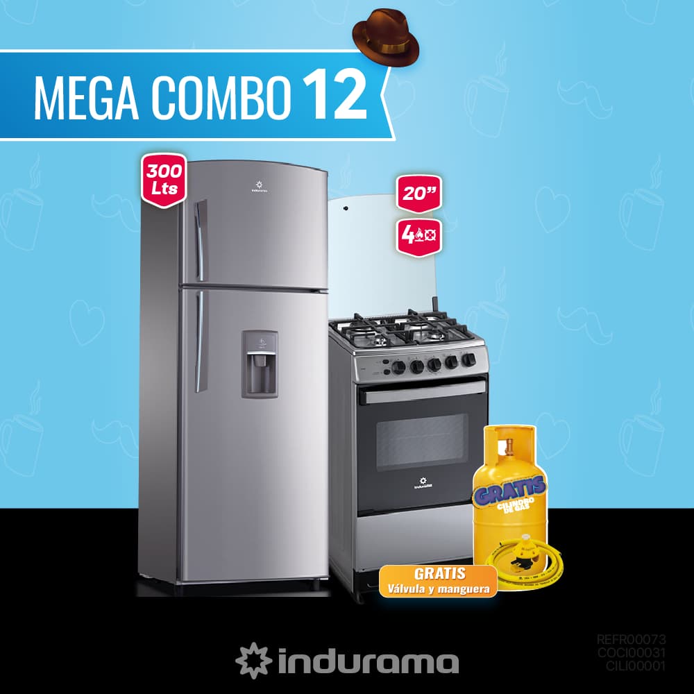 MEGA  COMBO 12: COCINA + REFRIGERADORA INDURAMA