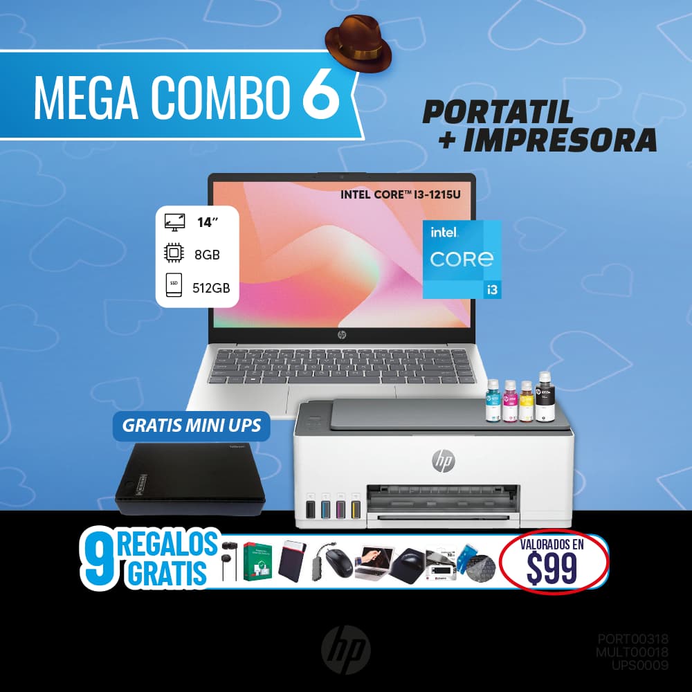 MEGA COMBO 6: PORTATIL HP+MULTIFUNCION HP WIFI
