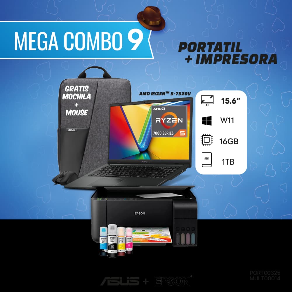 MEGA COMBO 9: PORTATIL ASUS+MULTIFUNCION EPSON WIFI