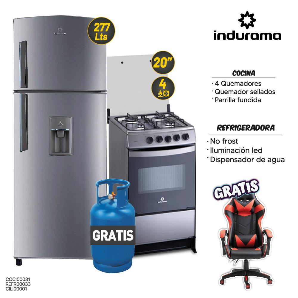 MEGA COMBO 10: COCINA + REFRIGERADORA INDURAMA