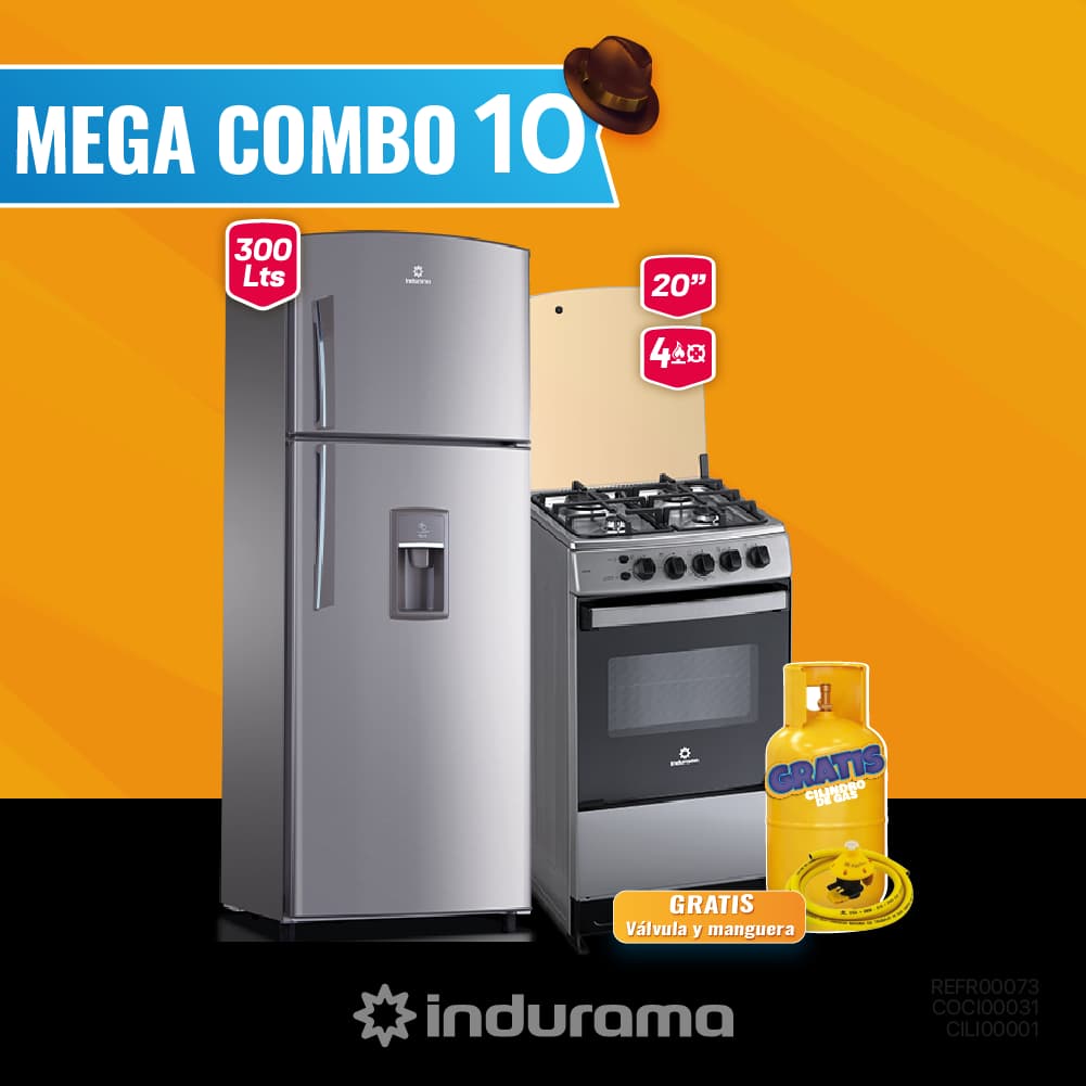 MEGA  COMBO 10: COCINA + REFRIGERADORA INDURAMA
