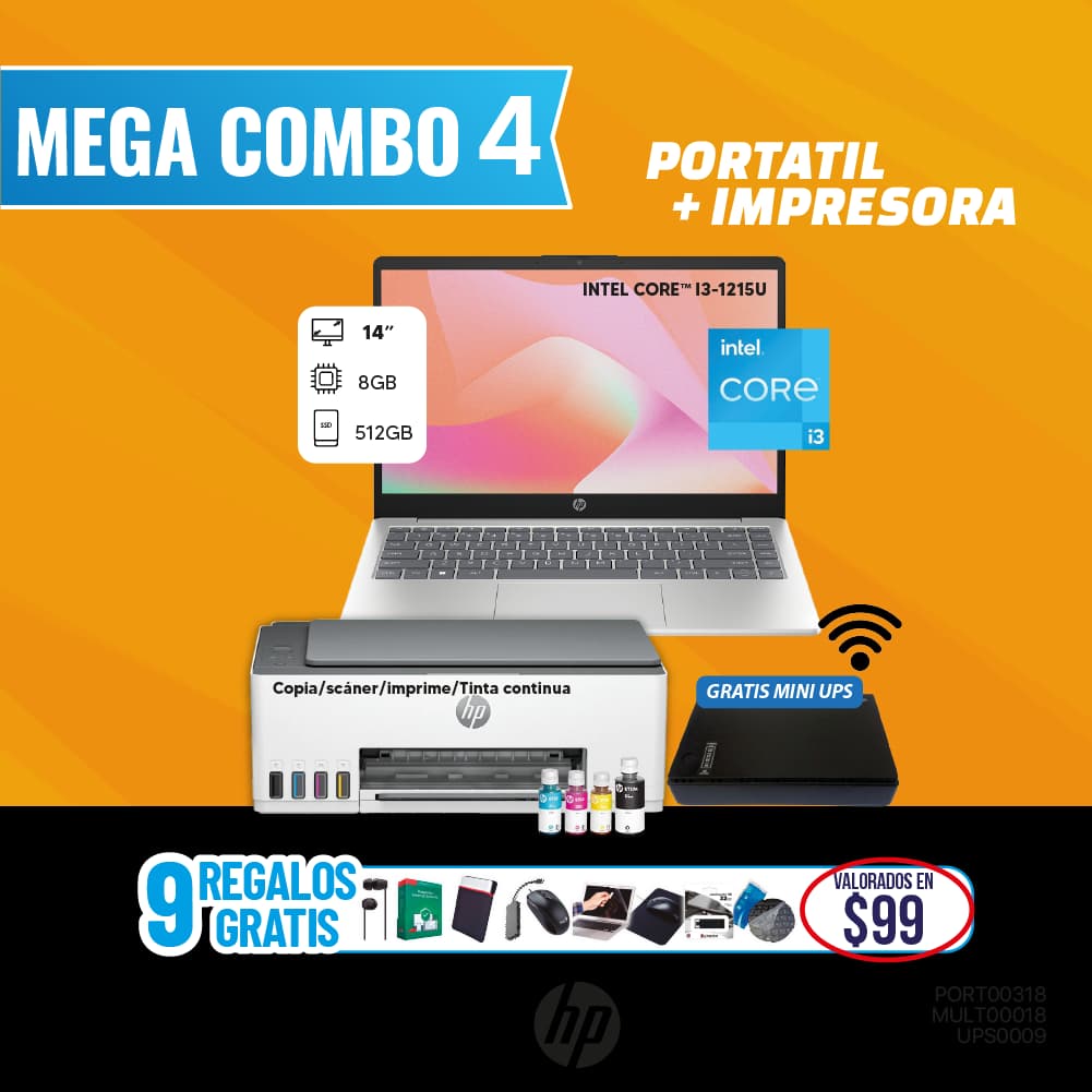 MEGA COMBO 4: PORTATIL HP+MULTIFUNCION HP WIFI