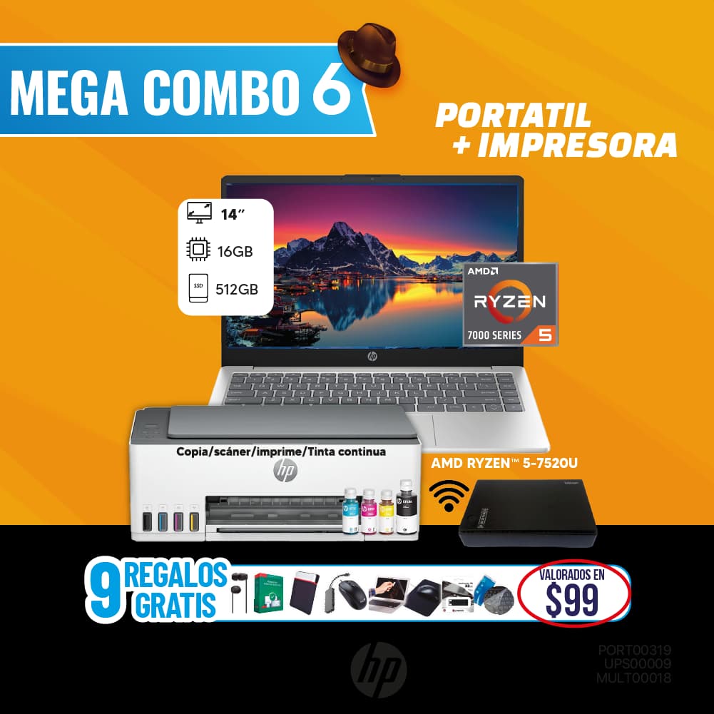 MEGA COMBO 6 : PORTATIL HP+MULTIFUNCION HP WIFI