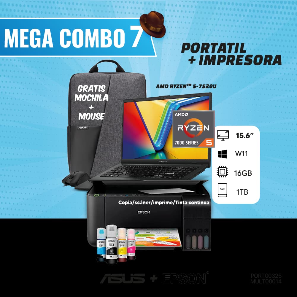 MEGA COMBO 7: PORTATIL ASUS+MULTIFUNCION EPSON WIFI