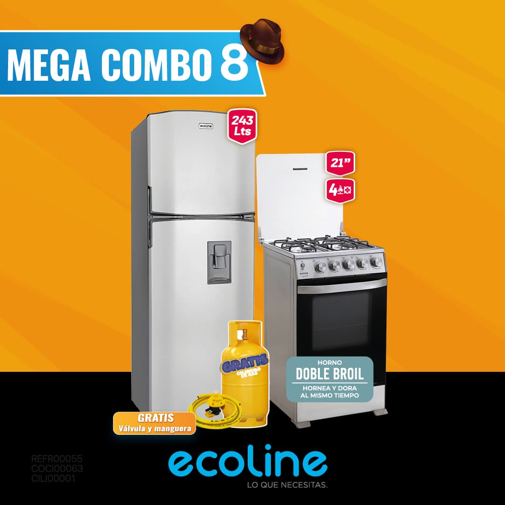 MEGA  COMBO 8: COCINA + REFRIGERADORA ECOLINE