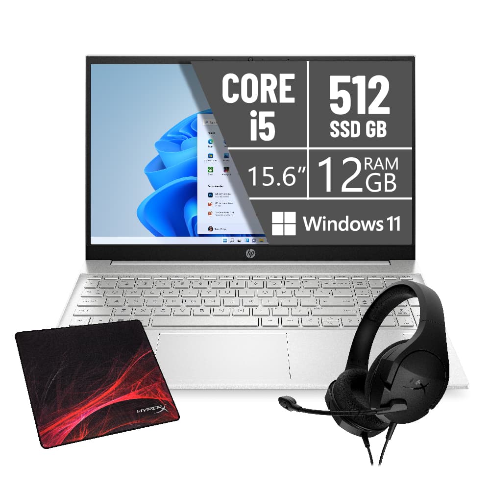 PORTATIL HP 15EG0501LA/I5-1135G7/12GB/SSD 512GB/15.6 PULG/W11/PLATA/HEADSET HYPERX + MOUSEPAD HYPERX