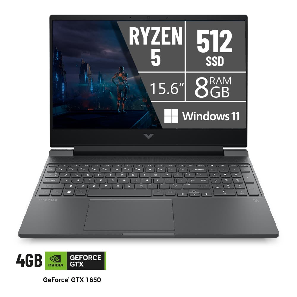 Portatil victus hp 15fb0122la/amd ryzen 5-5600h/8gb/ssd 512gb/15.6 pulg/w11/4gb gtx1650 video/gris