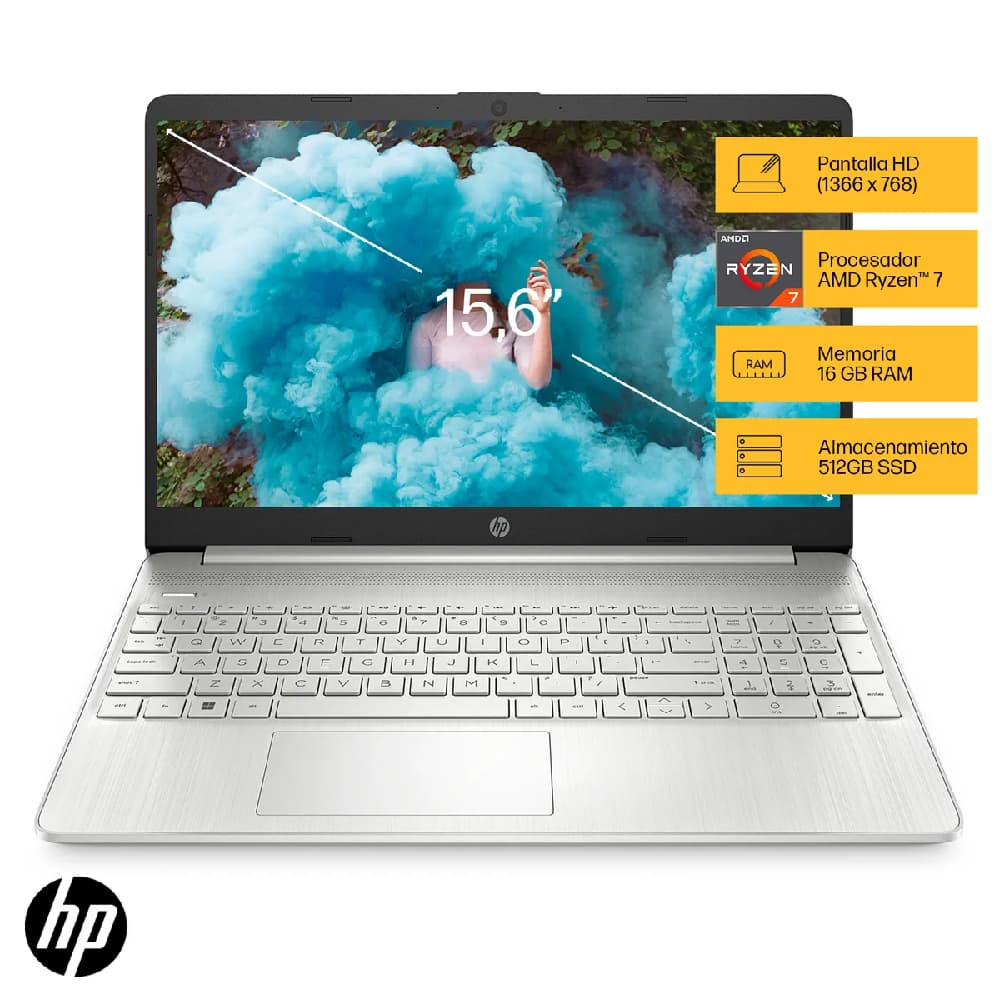 PORTATIL HP 15EF2525LA/AMD RYZEN 7-5700U/16GB/SSD 512GB/15.6 PULG/W11/PLATA