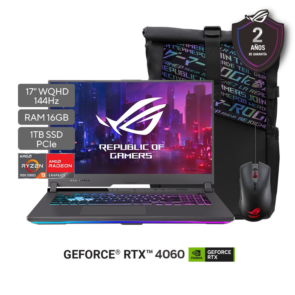 Laptop ASUS ROG Strix G17 G713PV-LL114 / Ryzen 9-7845HX / 16GB / SSD1TB / 8GB RTX4060