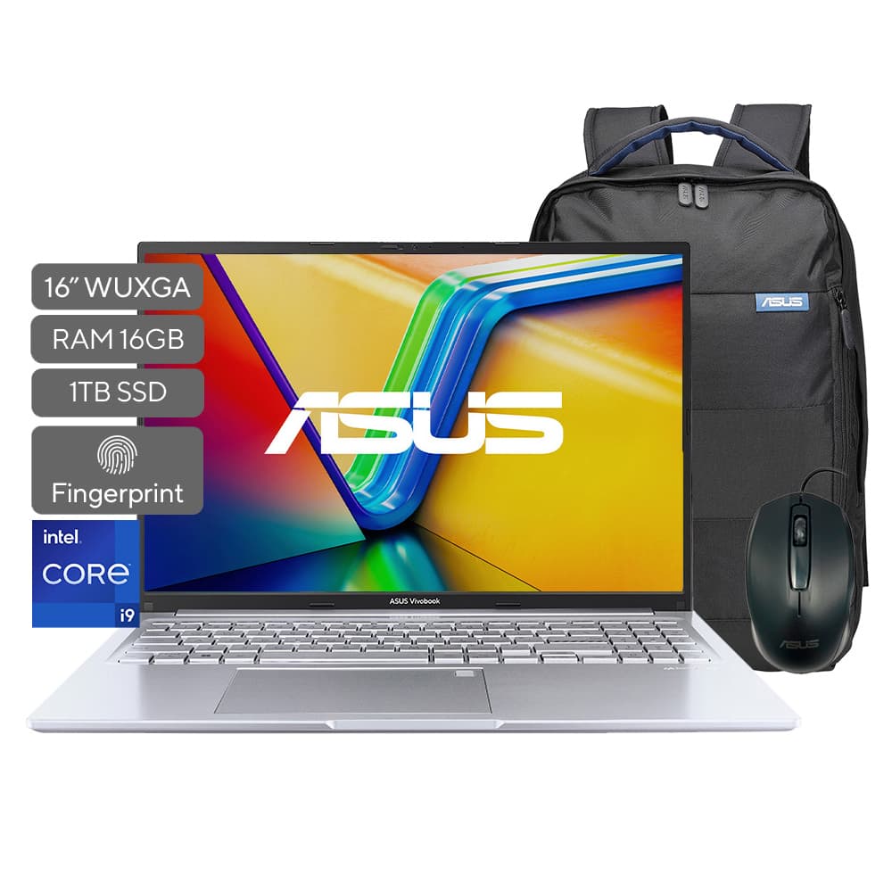 PORTATIL ASUS VIVOBOOK 16 X1605VA-MB649/I9-13900H/16GB/SSD 1TB/16 PULG/W11/MAS MOHILA-MOUSE/PLATA