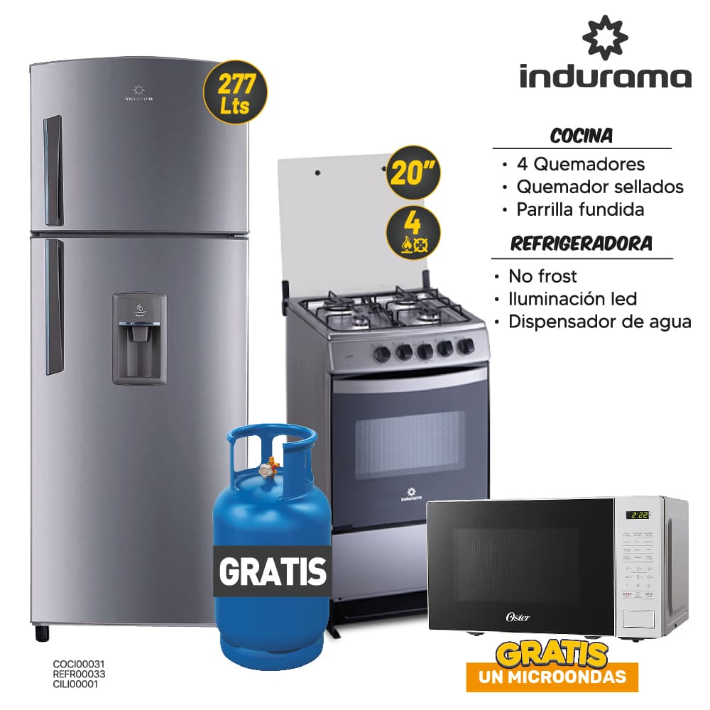 MEGA  COMBO 11: COCINA + REFRIGERADORA INDURAMA