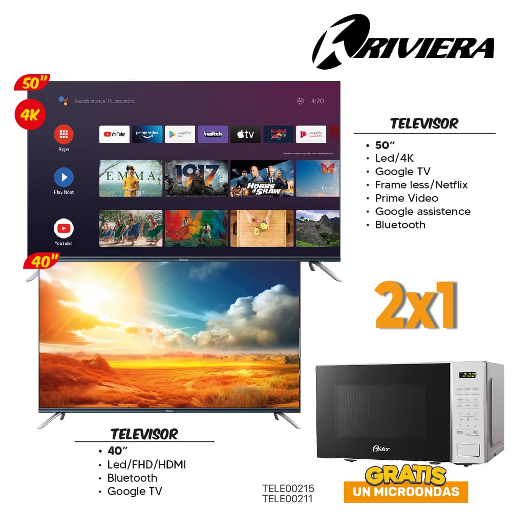 MEGA COMBO 2: TELEVISOR RIVIERA 50"+ 40"