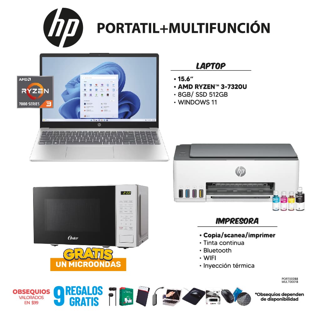 MEGA COMBO 6: PORTATIL HP + MULTIFUNCION HP WIFI