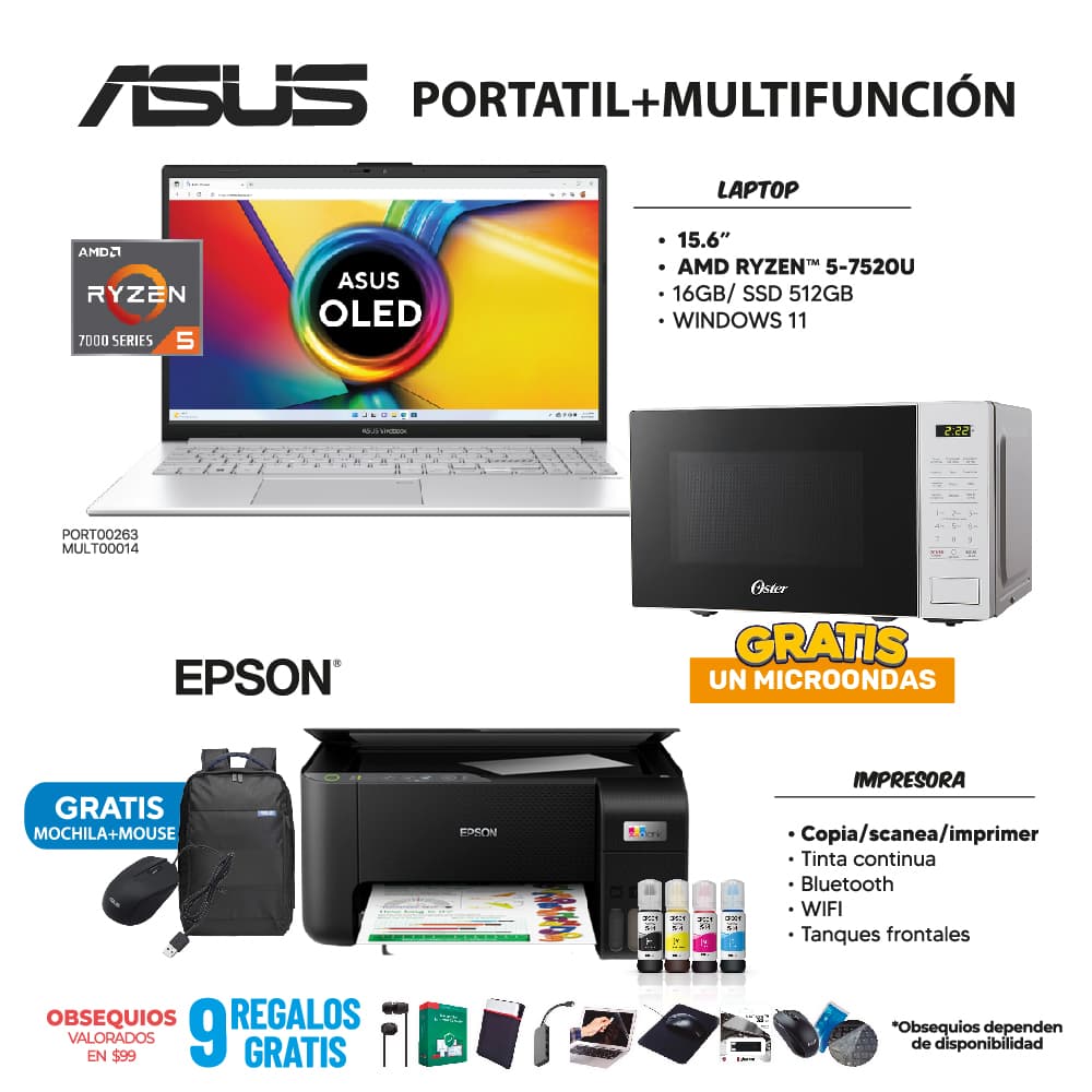 MEGA COMBO 7: PORTATIL ASUS + MULTIFUNCION EPSON WIFI