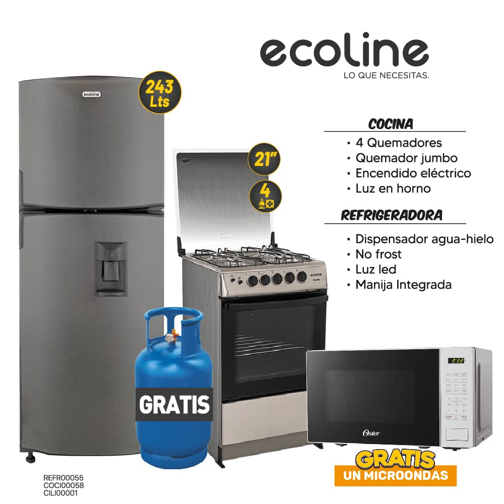 MEGA  COMBO 8: COCINA + REFRIGERADORA ECOLINE