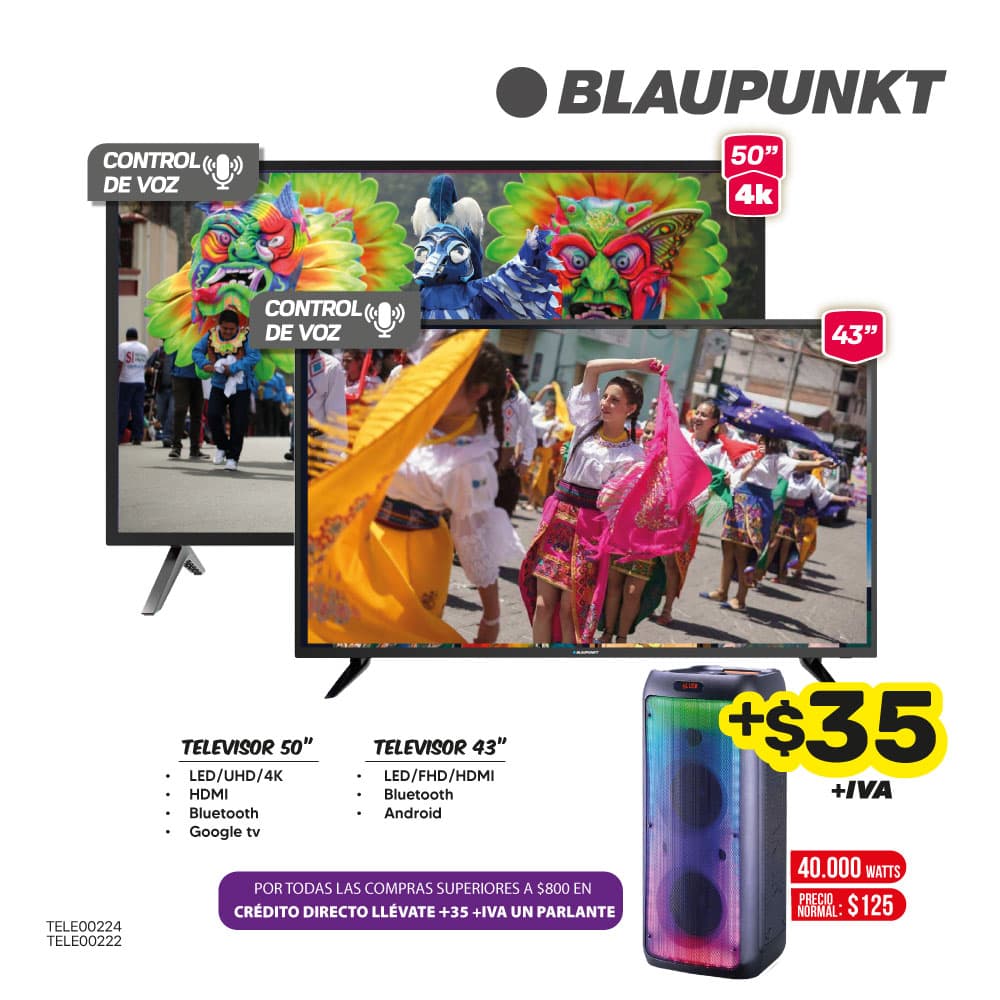 MEGA COMBO 1 : TELEVISOR BLAUPUNKT 50"+ 43"