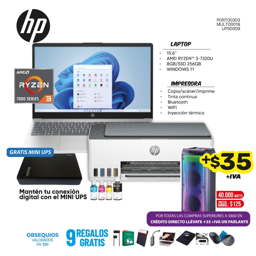 MEGA COMBO 5: PORTATIL HP+MULTIFUNCION HP WIFI