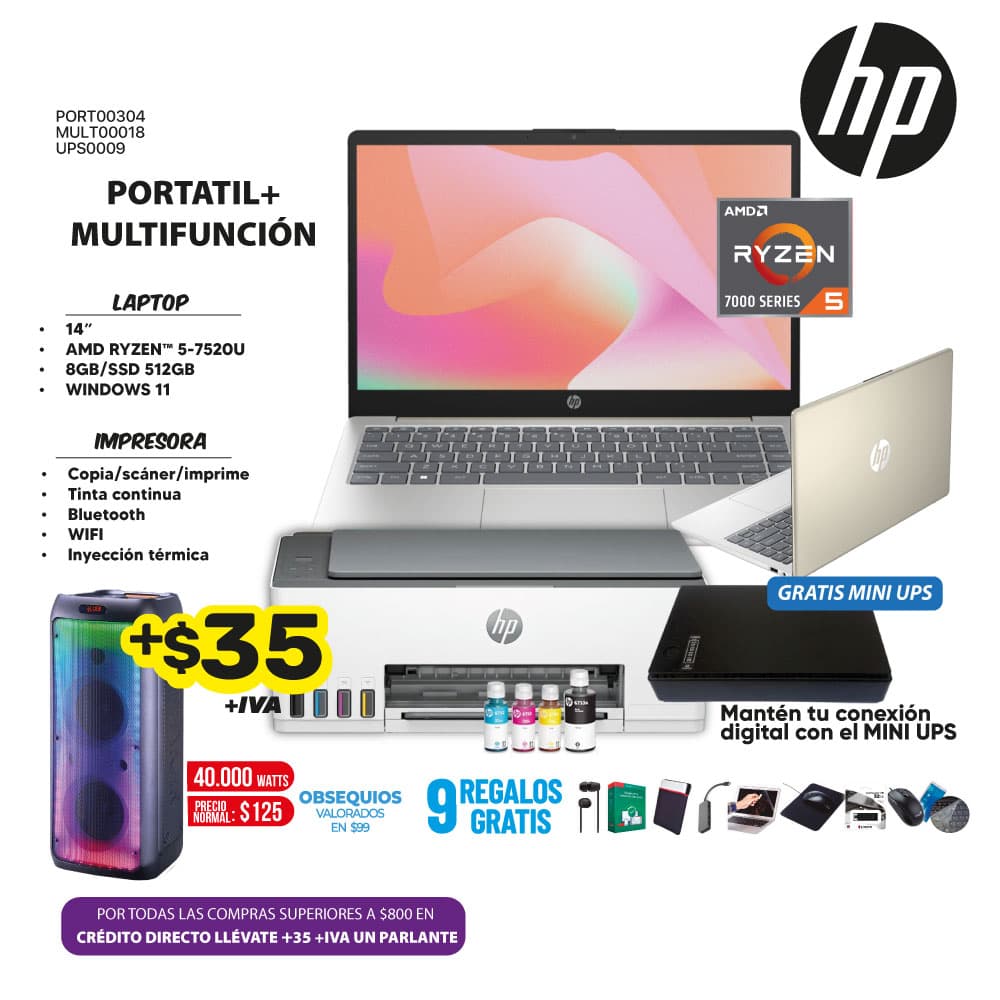 MEGA COMBO 6: PORTATIL HP + MULTIFUNCION HP WIFI