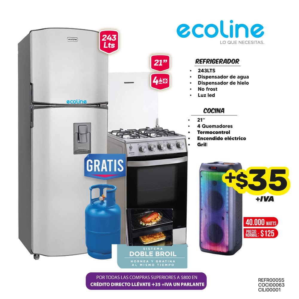 MEGA  COMBO 8: COCINA + REFRIGERADORA ECOLINE