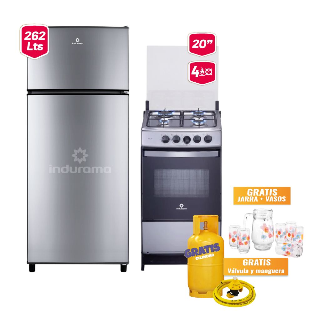 Indurama Mega Combo 9 Refrigeradora RI-370 262L + Cocina Dublín Plus 20” 4Q