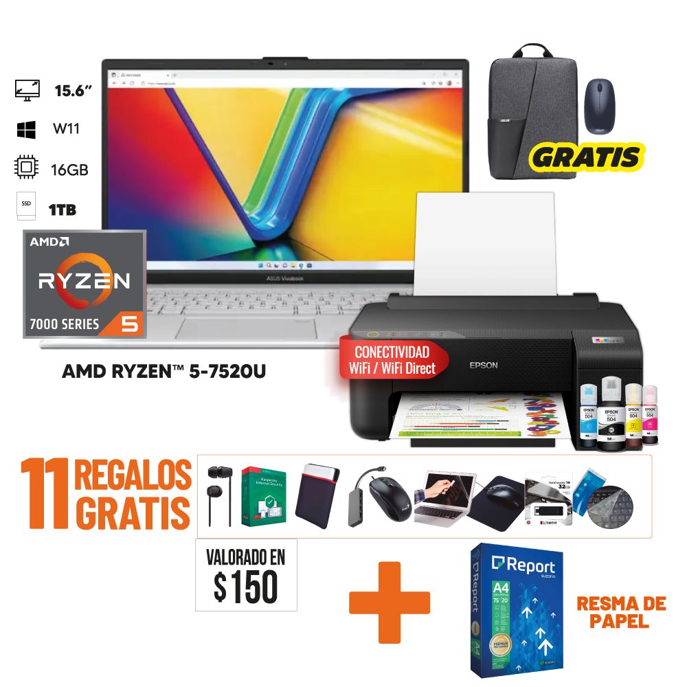 ASUS Mega Combo 2 Laptop Vivobook Go 15 + Impresora Epson L1250