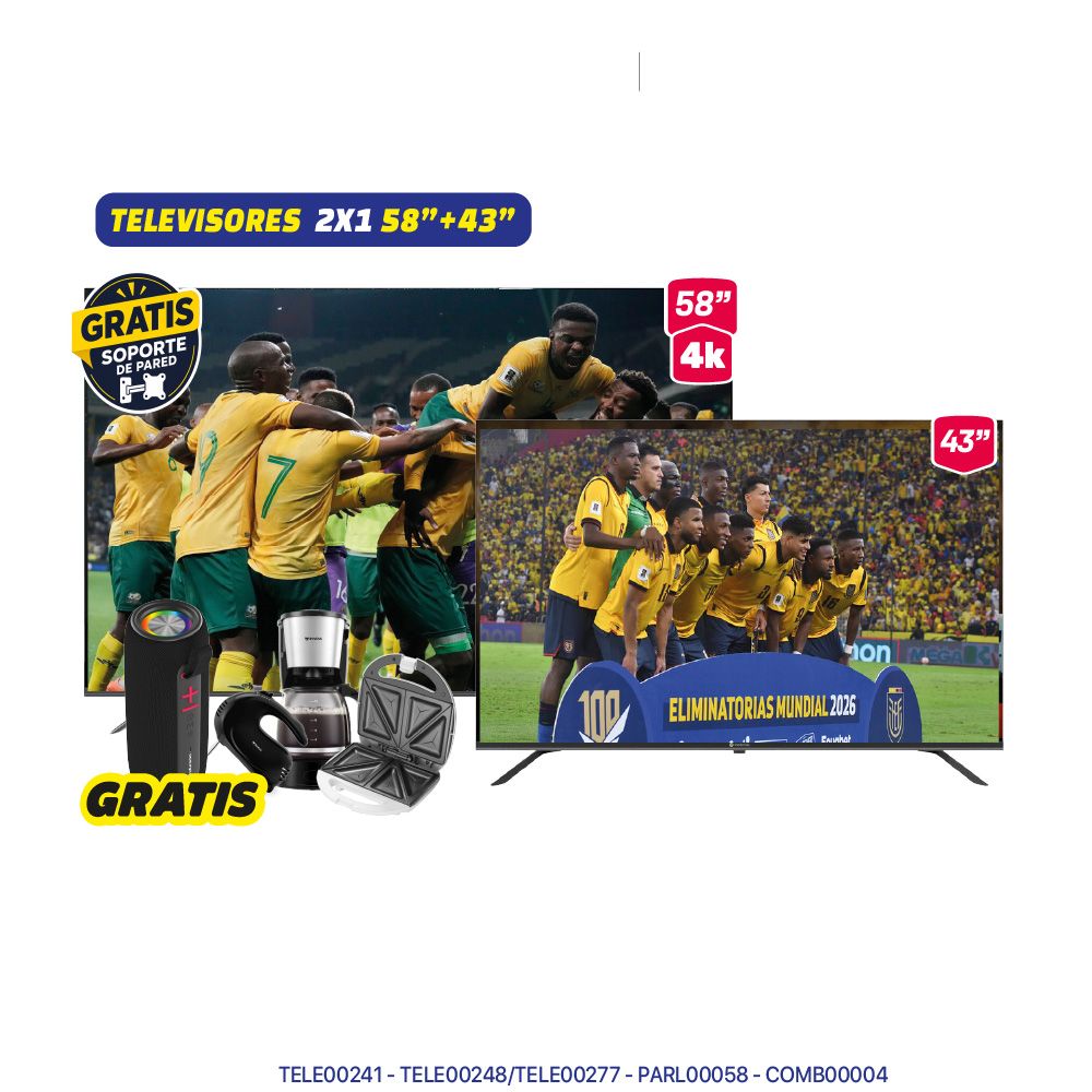 Mega Combo 2 Televisores 2x1 Indurama 58” + Motorola 43”