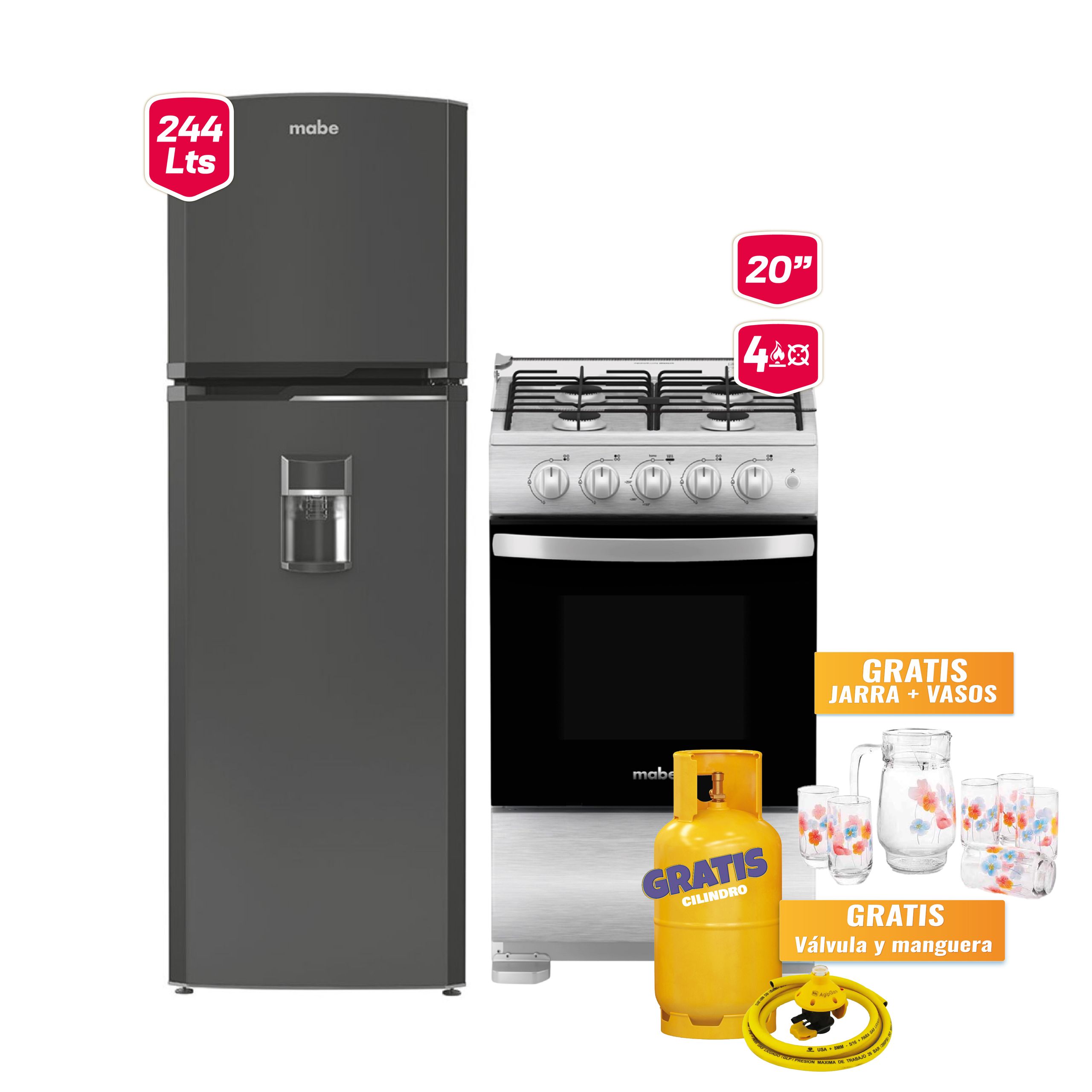 Mabe Mega Combo 11 Refrigerador 244L + Cocina 20” 4Q