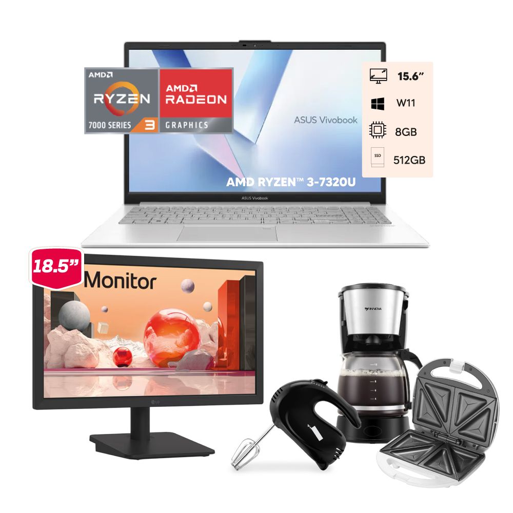 Minicombo Tecnológico Asus Vivobook Go + Monitores Terrax 18.5”