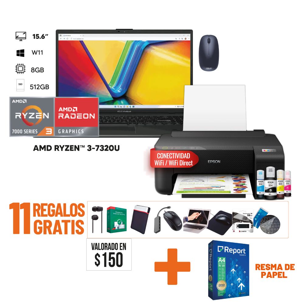 ASUS Mega Combo 1 Laptop Vivobook Go + Impresora Epson L1250