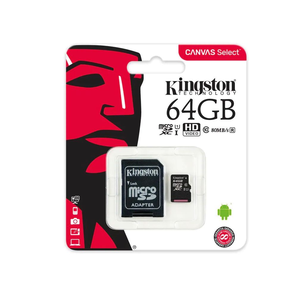Kingston Memoria Micro SD 64GB Clase 10 con Adaptador SD