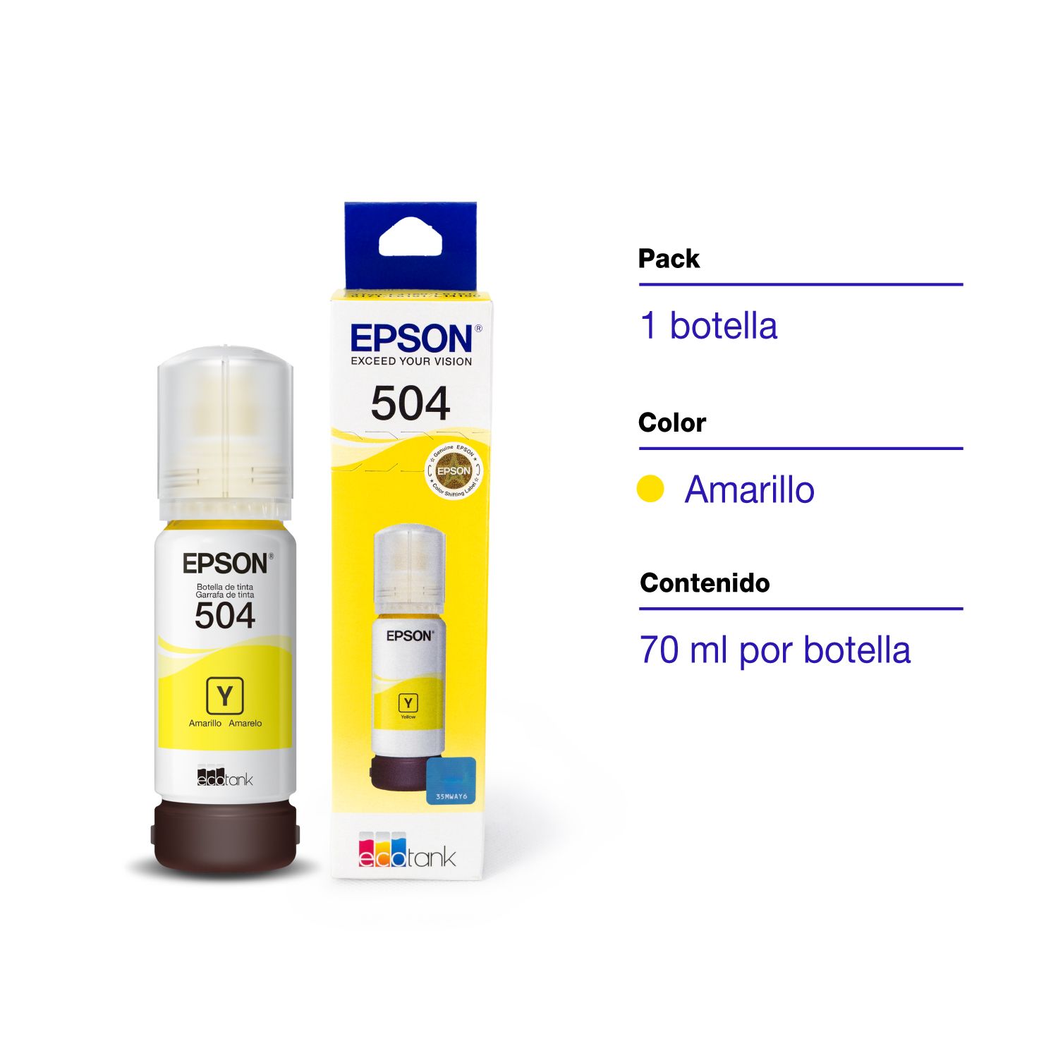 Epson Tinta para Impresora T504 Amarillo Botella 70 ml