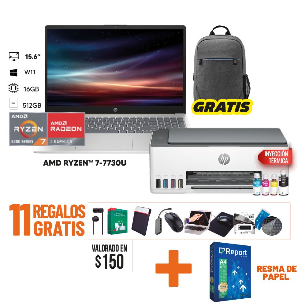 HP Mega Combo 4 Laptop Ryzen 7 + Impresora Smart Tank 580