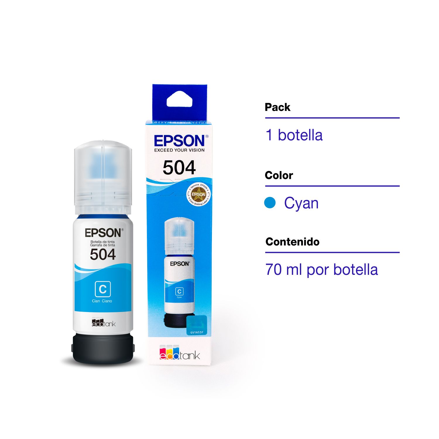 Epson Tinta para Impresora T504 Cian Botella 70 ml